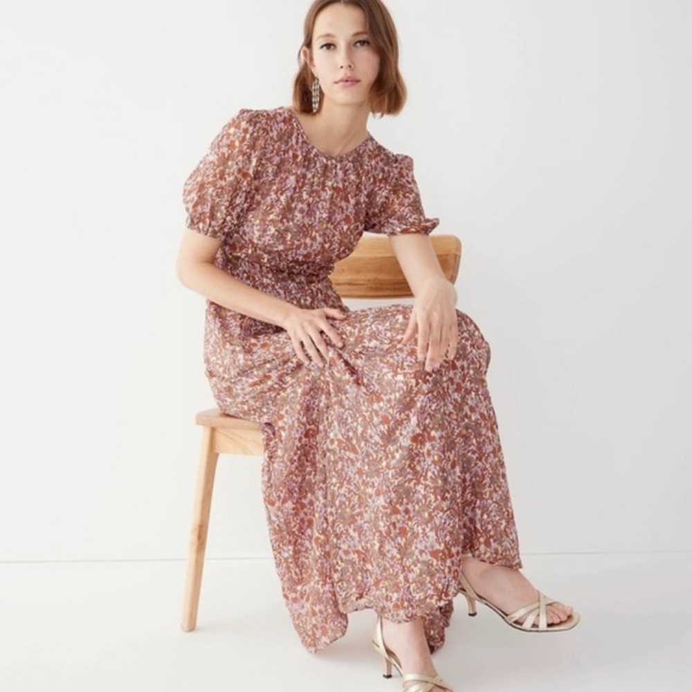 J.Crew Collection Open-back Metallic Clip-dot Dress Bouquet Floral bk997